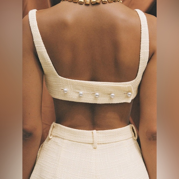 Commense Tweed‎ Backless Plain Shorts Set size S COLOR — Off-White - Picture 4 of 5